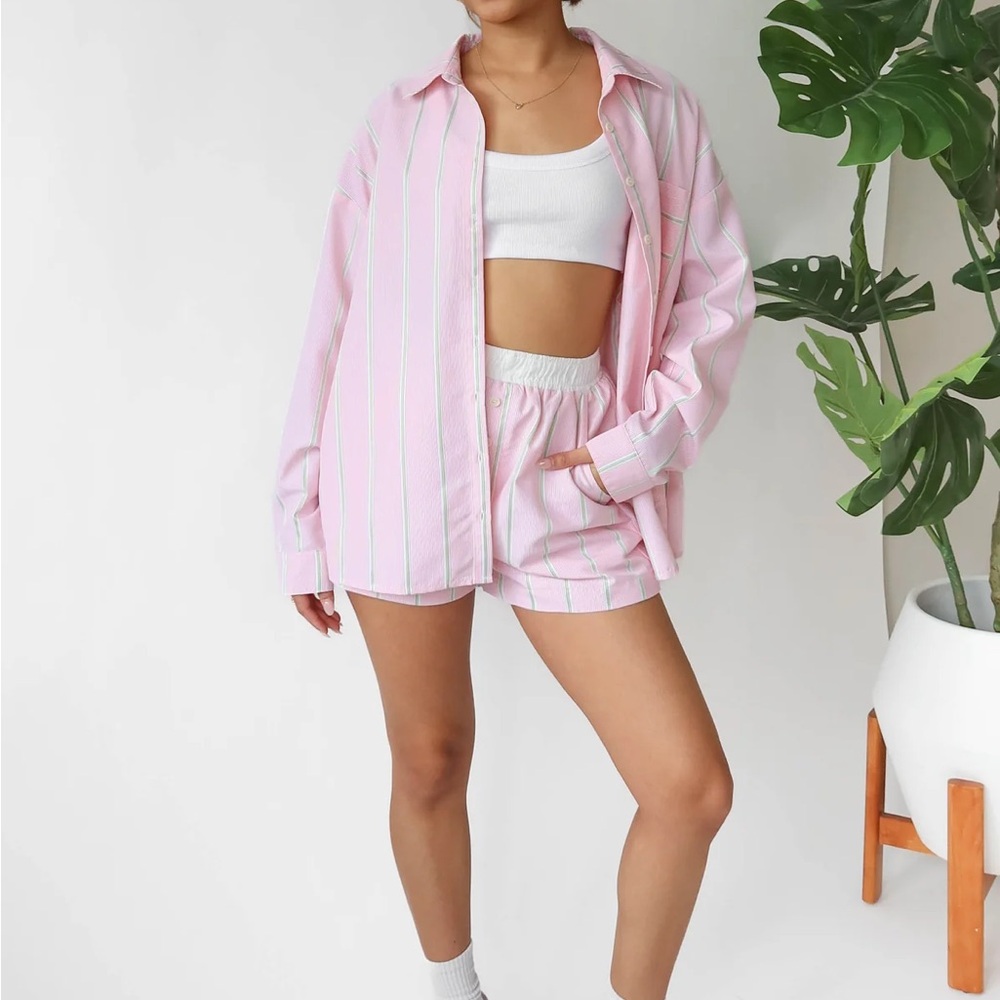 Grey Bandit Pink Striped Lounge Set
